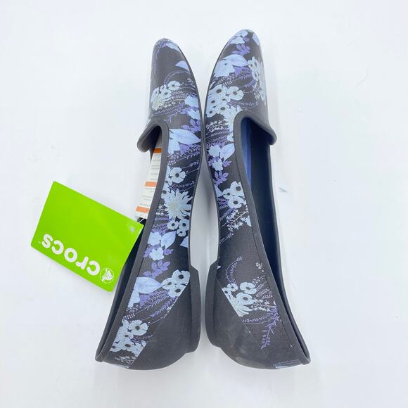 Crocs Women Black Floral Pointy Toe Eve Slip On Flats Size 8 NWT - Picture 7 of 8